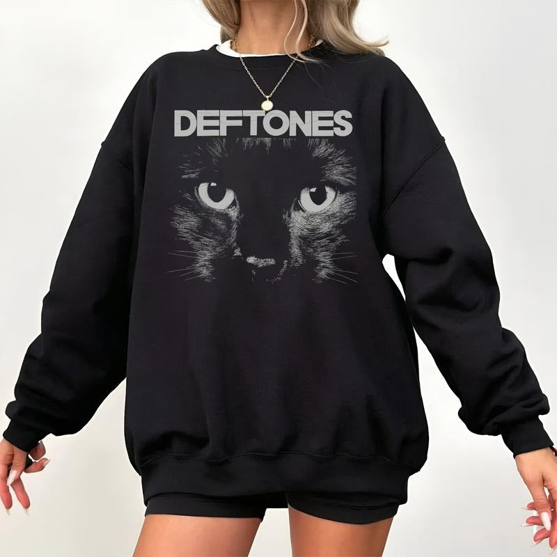 Deftones Cat Hoodie, Alternative Rock, Rock Music Apparel, Iconic Band, Unisex Sweater Pullover Tee