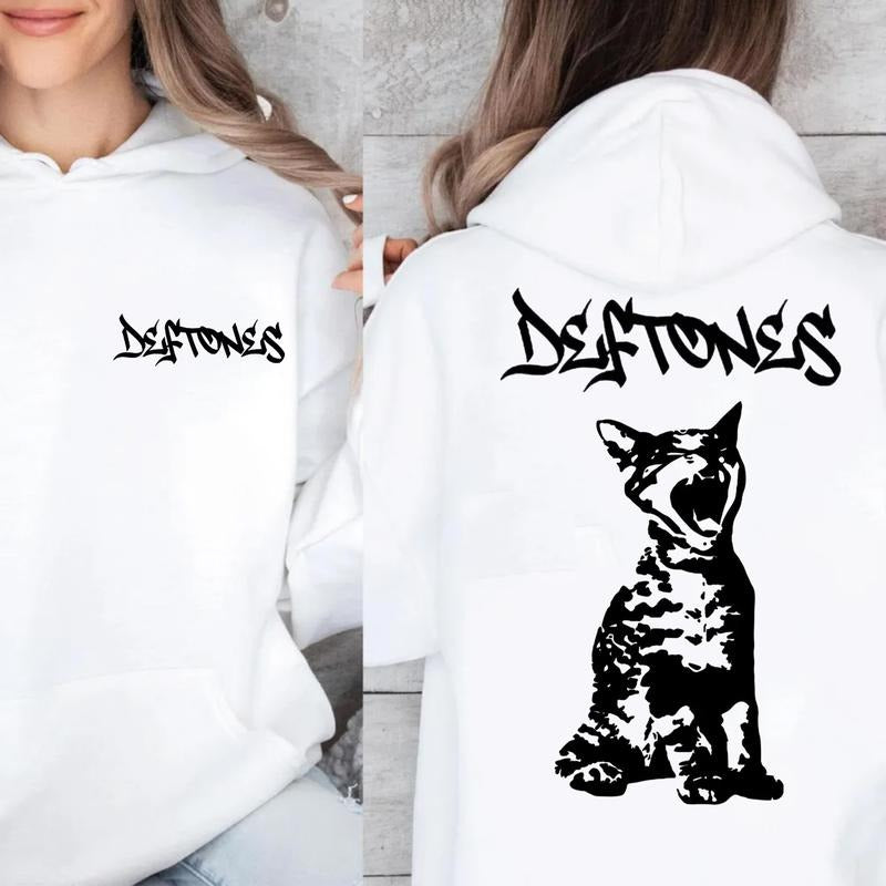 Deftoness Cat 2 Sides Hoodie, Heavy Metal Band Merch, Around The Furr, Unisex Sweater Pullover Tee