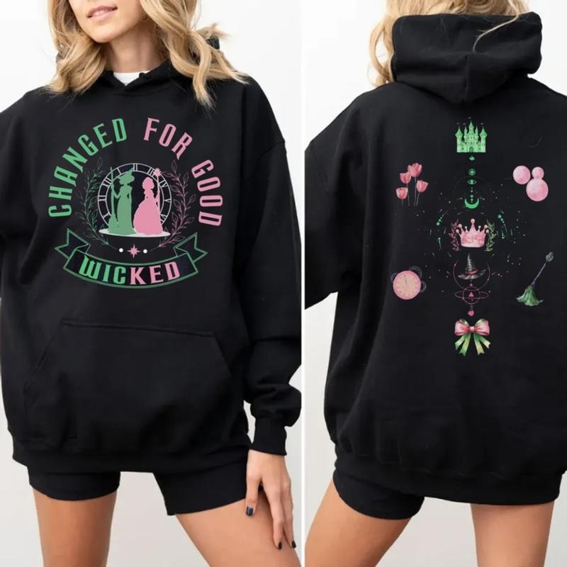 Defy Gravity Broomstick Magic Wand Sweatshirt 2 Sides, Wicked Change For Good Hoodie, Wizard Of Oz Movie Fan Gift Shirt, Witch Pink And Green