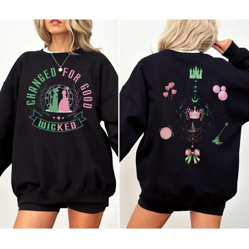 Defy Gravity Broomstick Magic Wand Sweatshirt 2 Sides, Wicked Change For Good Hoodie, Wizard Of Oz Movie Fan Gift Shirt, Witch Pink And Green
