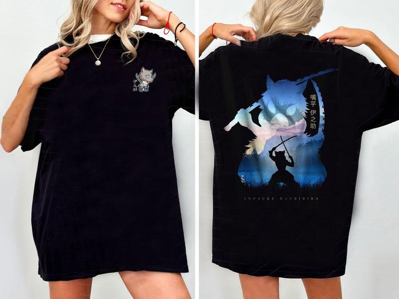 Demon Slayer Hashibira Inosuke 90s Slayer Style Graphic Tee - Unisex Cotton Sweatshirt with Anime Design, Perfect for Fans and Anime Lovers