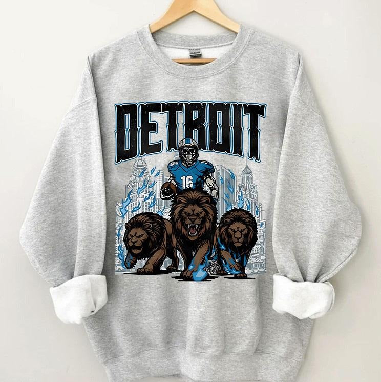 Detroit Football Sweatshirt, Graphic Vintage Skeleton Sweater, Fan Gift Crewneck