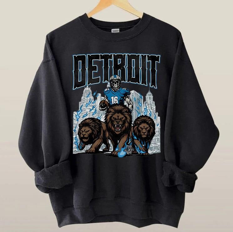 Detroit Football Sweatshirt, Graphic Vintage Skeleton Sweater, Fan Gift Crewneck