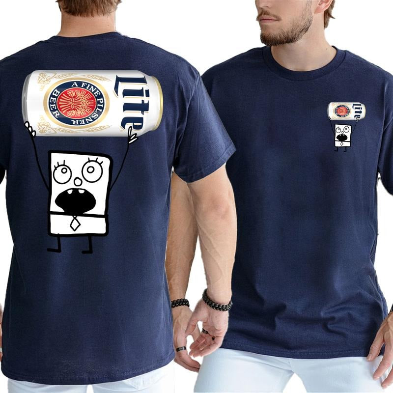 DoodleBob Miller Lite 2 Sided T-Shirt, Doodlebob Beer Graphic 2 Sided Shirt, Vintage Drink T-Shirt, Drink Shirt, Drinking Tshirt for Men, Printed Grap