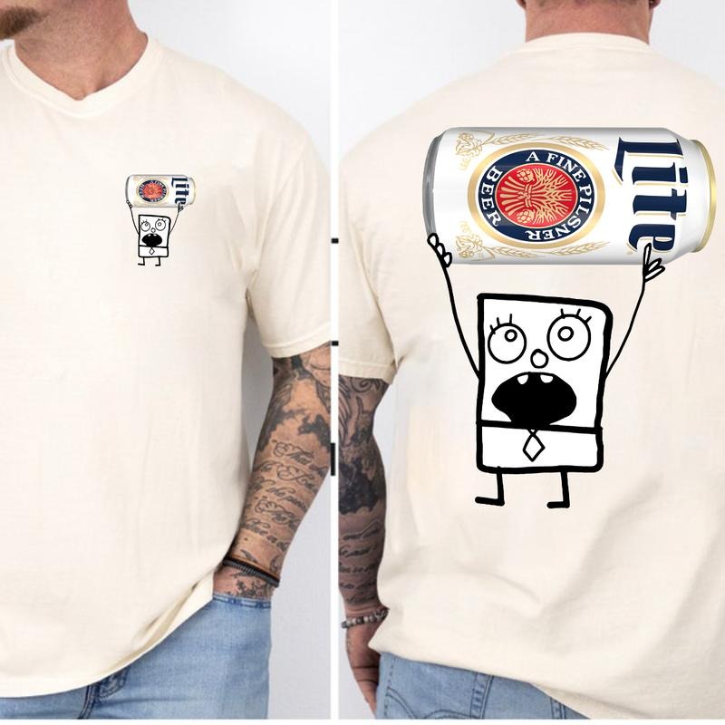 DoodleBob Miller Lite 2 Sided T-Shirt, Doodlebob Beer Graphic 2 Sided Shirt, Vintage Drink T-Shirt, Drink Shirt, Drinking Tshirt for Men, Printed Grap