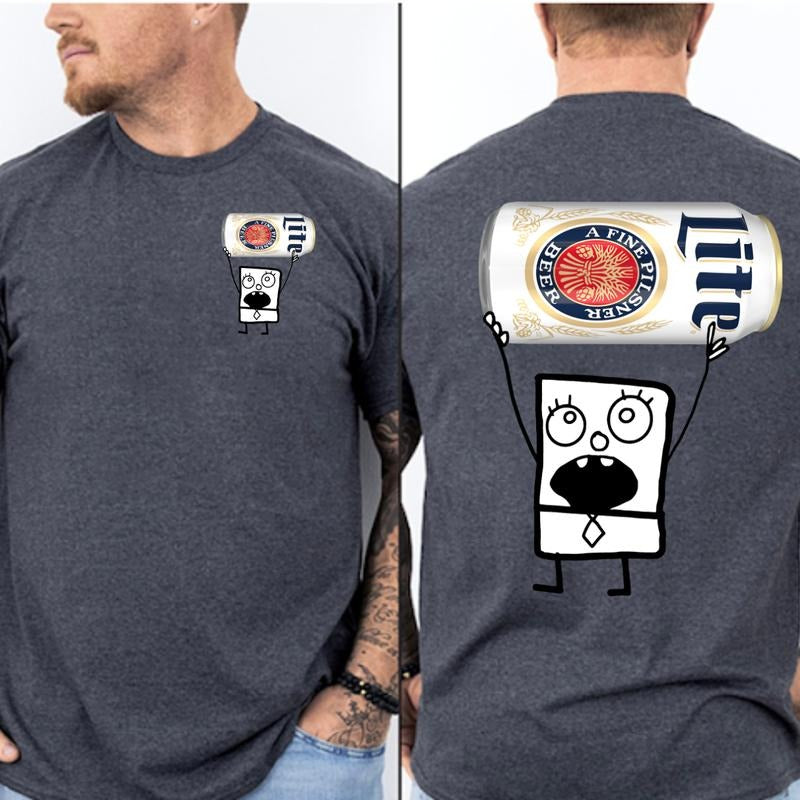 DoodleBob Miller Lite 2 Sided T-Shirt, Doodlebob Beer Graphic 2 Sided Shirt, Vintage Drink T-Shirt, Drink Shirt, Drinking Tshirt for Men, Printed Grap