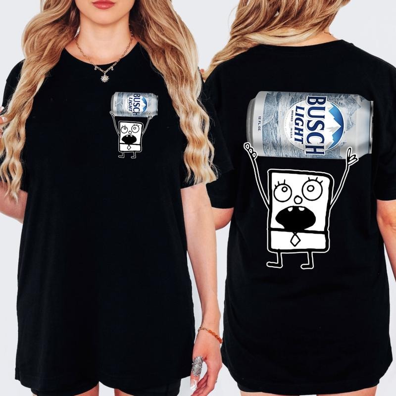Doodlebob Busch Light Graphic 2 Sided Tee, Funny Busch Light 2 Sided T-shirt, Doodlebob Drinking Shirt, Cotton Tee, Full Sizes, Full Color, For Men, F