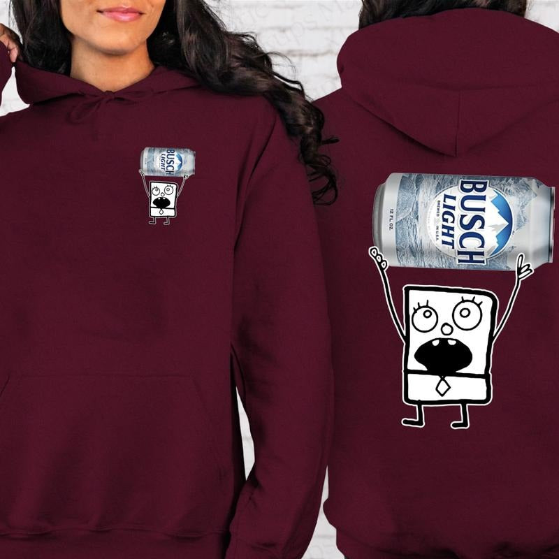 Doodlebob Busch Light Graphic 2 Sided Tee, Funny Busch Light 2 Sided T-shirt, Doodlebob Drinking Shirt, Cotton Tee, Full Sizes, Full Color, For Men, F