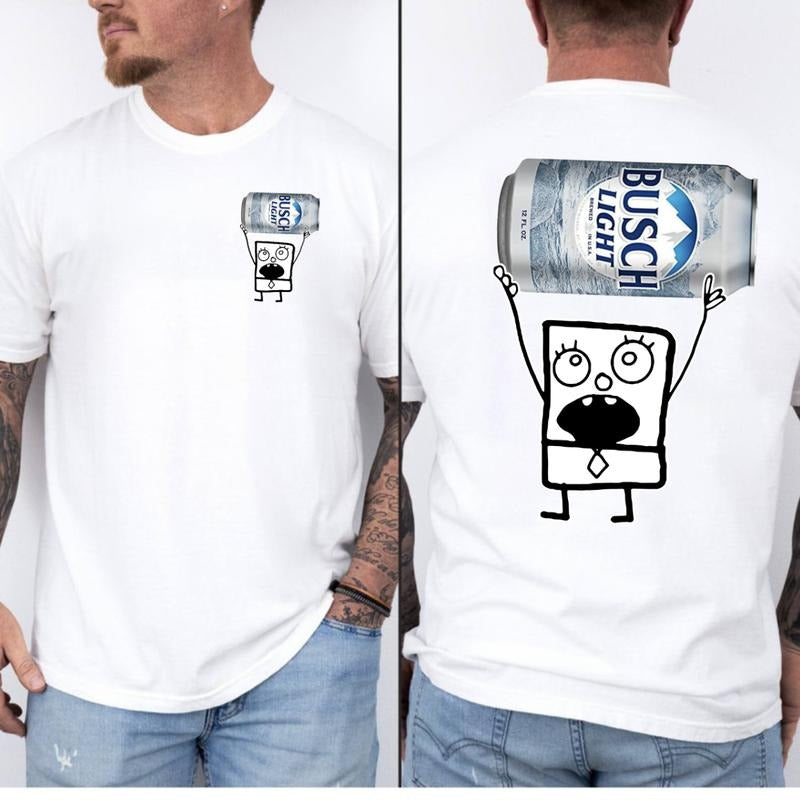 Doodlebob Busch Light Graphic 2 Sided Tee, Funny Busch Light 2 Sided T-shirt, Doodlebob Drinking Shirt, Cotton Tee, Full Sizes, Full Color, For Men, F