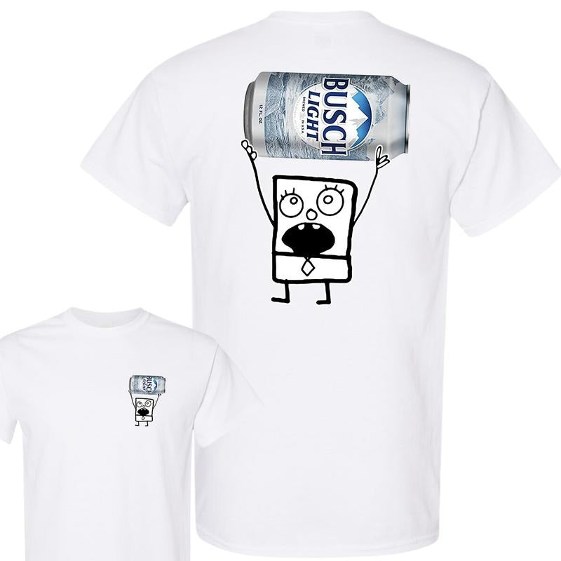 Doodlebob Busch Light Unisex T-shirt, Funny Busch Light 2 Sided Shirt, Cotton Tee, Full Sizes, Full Color, For Men, For Women style 001