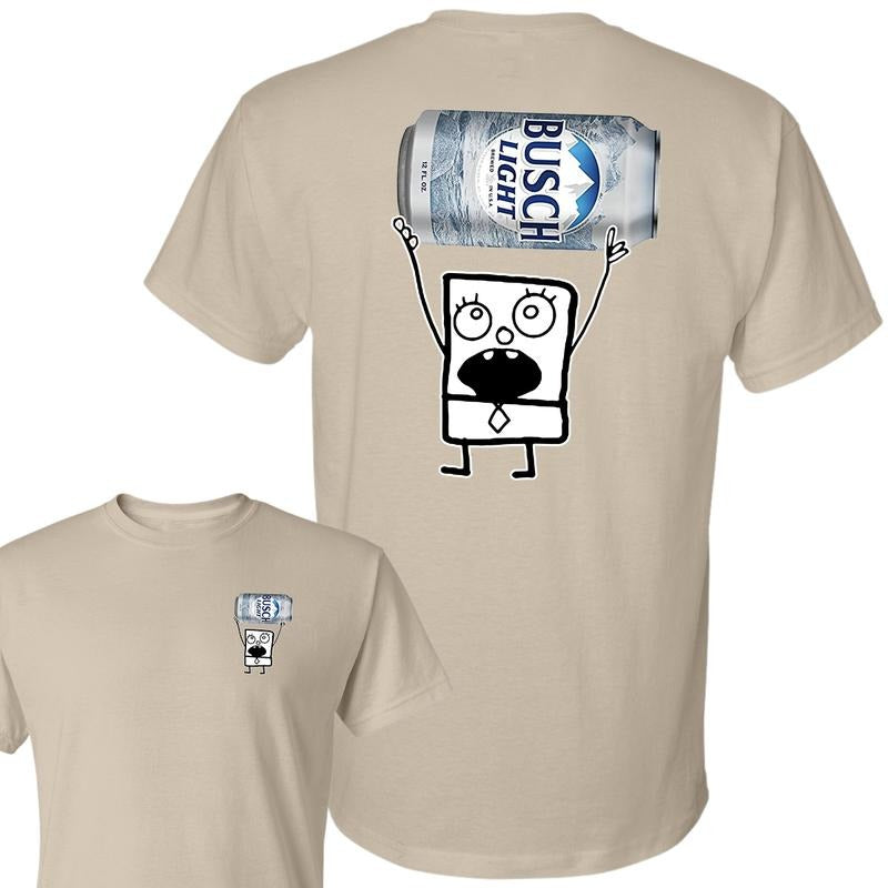 Doodlebob Busch Light Unisex T-shirt, Funny Busch Light 2 Sided Shirt, Cotton Tee, Full Sizes, Full Color, For Men, For Women style 001
