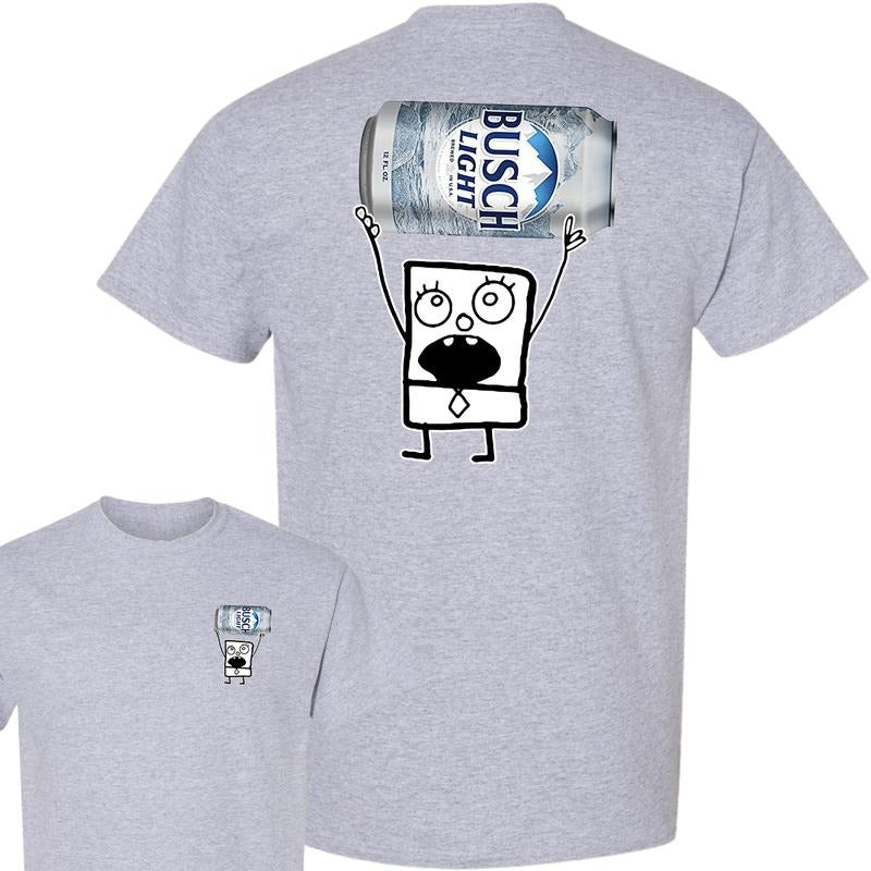 Doodlebob Busch Light Unisex T-shirt, Funny Busch Light 2 Sided Shirt, Cotton Tee, Full Sizes, Full Color, For Men, For Women style 001