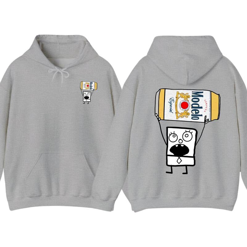 Doodlebob Modelo Beer Menswear Hoodie - Funny Drinking Design, Full-Color, Unisex, Perfect Gift for Men and Women