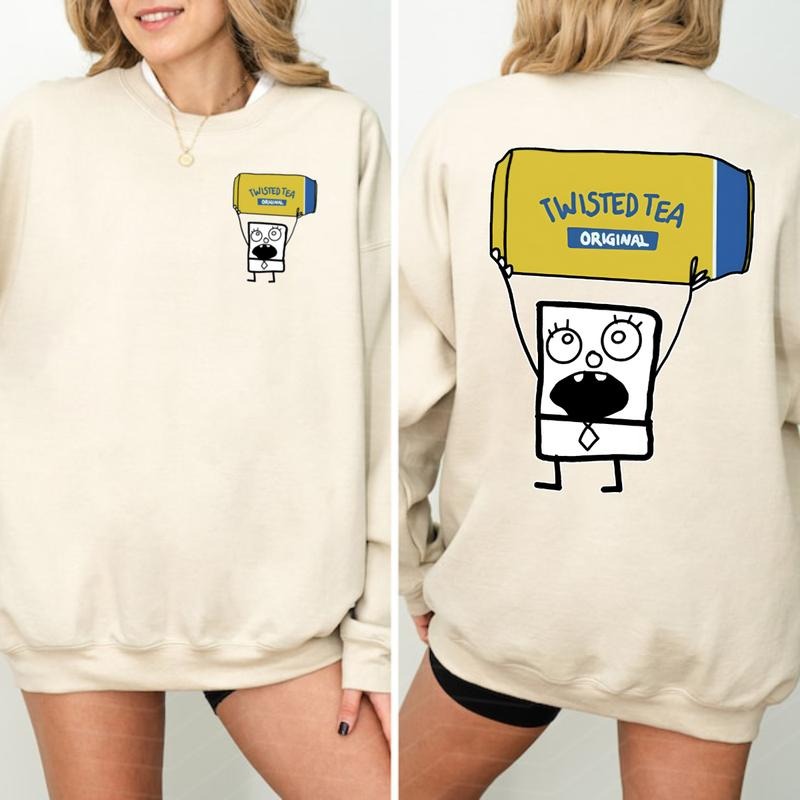 Doodlebob Twisted Tea Essential T-Shirt Sweatshirt Hoodie, 2 Sides Colorful Tee, Drinking Shirt, Unisex T-Shirt, For Men, For Women Classic Cotton