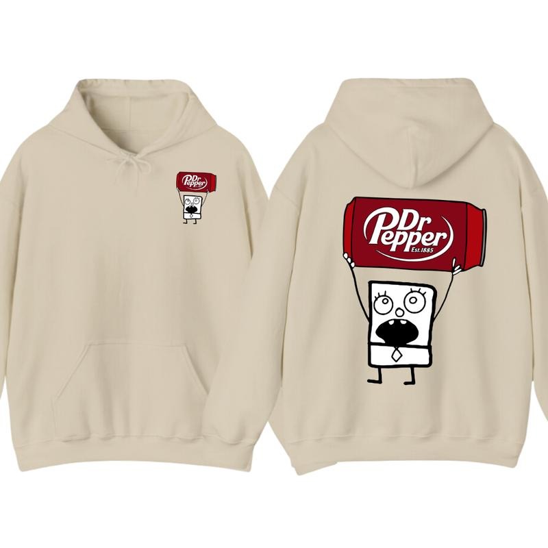 Dr Pepper Doodlebob Menswear Hoodie Double-Sided Graphic Design, Classic Cotton, Available in All Sizes and Colors for Men and Women
