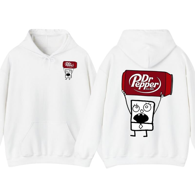 Dr Pepper Doodlebob Menswear Hoodie Double-Sided Graphic Design, Classic Cotton, Available in All Sizes and Colors for Men and Women