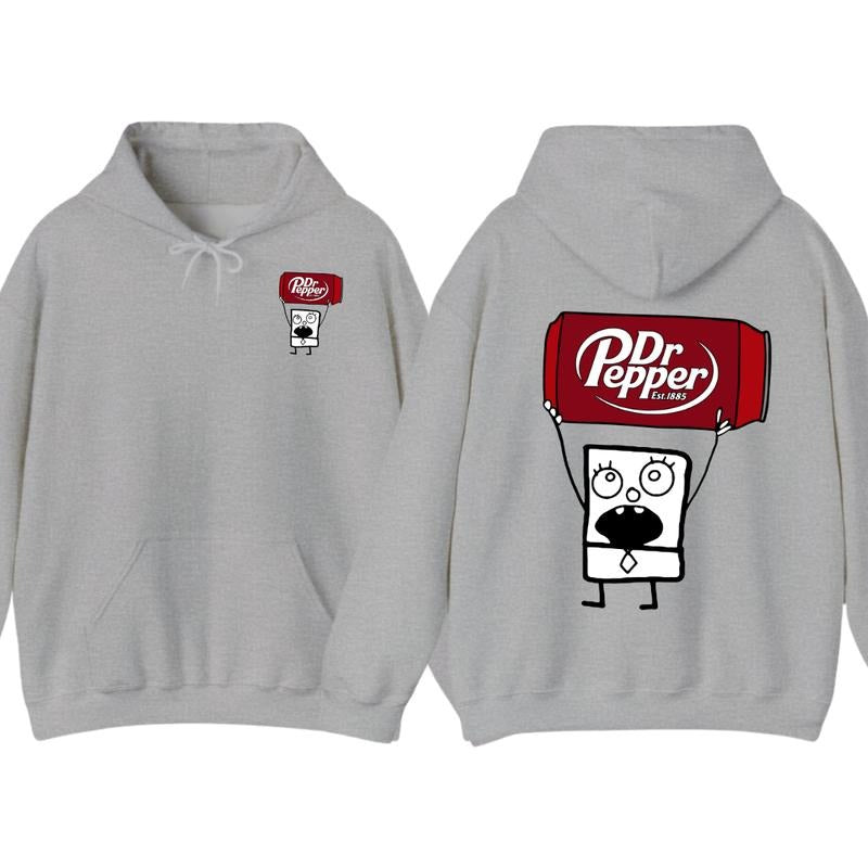 Dr Pepper Doodlebob Menswear Hoodie Double-Sided Graphic Design, Classic Cotton, Available in All Sizes and Colors for Men and Women