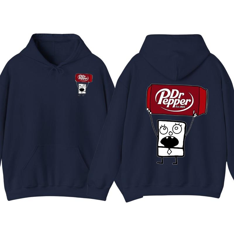 Dr Pepper Doodlebob Menswear Hoodie Double-Sided Graphic Design, Classic Cotton, Available in All Sizes and Colors for Men and Women