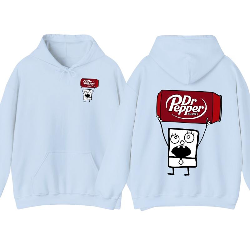 Dr Pepper Doodlebob Menswear Hoodie Double-Sided Graphic Design, Classic Cotton, Available in All Sizes and Colors for Men and Women