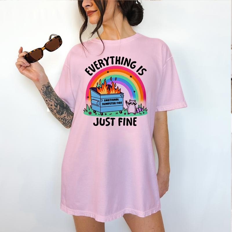 Dumpster Fire Raccoon - T-Shirt -  Print is Sublimation, Unisex T-Shirt, Funny Tee,Gift Idea, Relaxed Fit, Casual Apparel, Great with Jeans, Womenswear Graphic