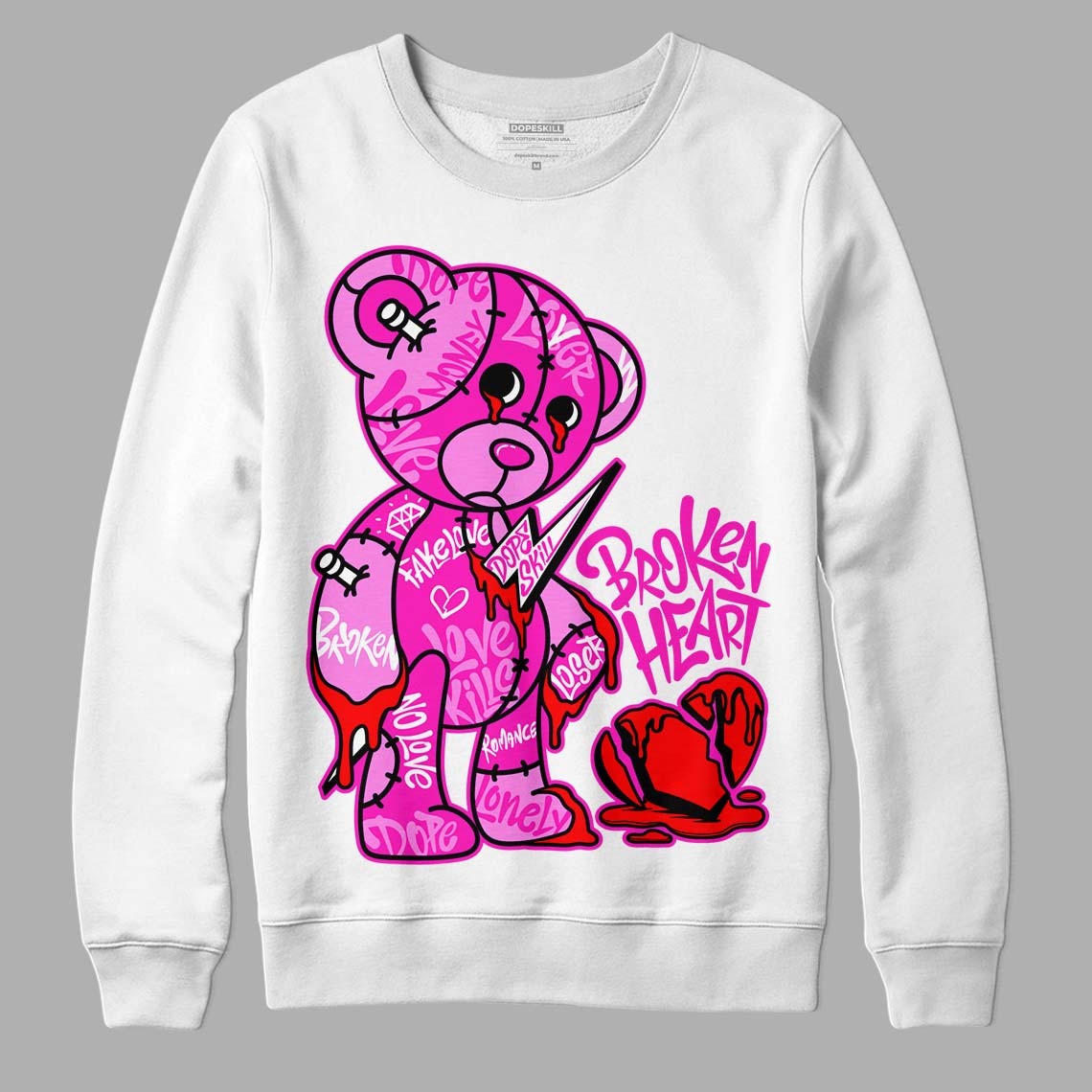 Dunk Low Active Fuchsia DopeSkill Sweatshirt Broken Heart Graphic