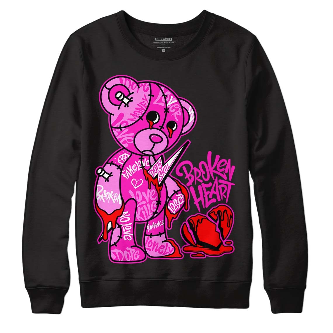 Dunk Low Active Fuchsia DopeSkill Sweatshirt Broken Heart Graphic