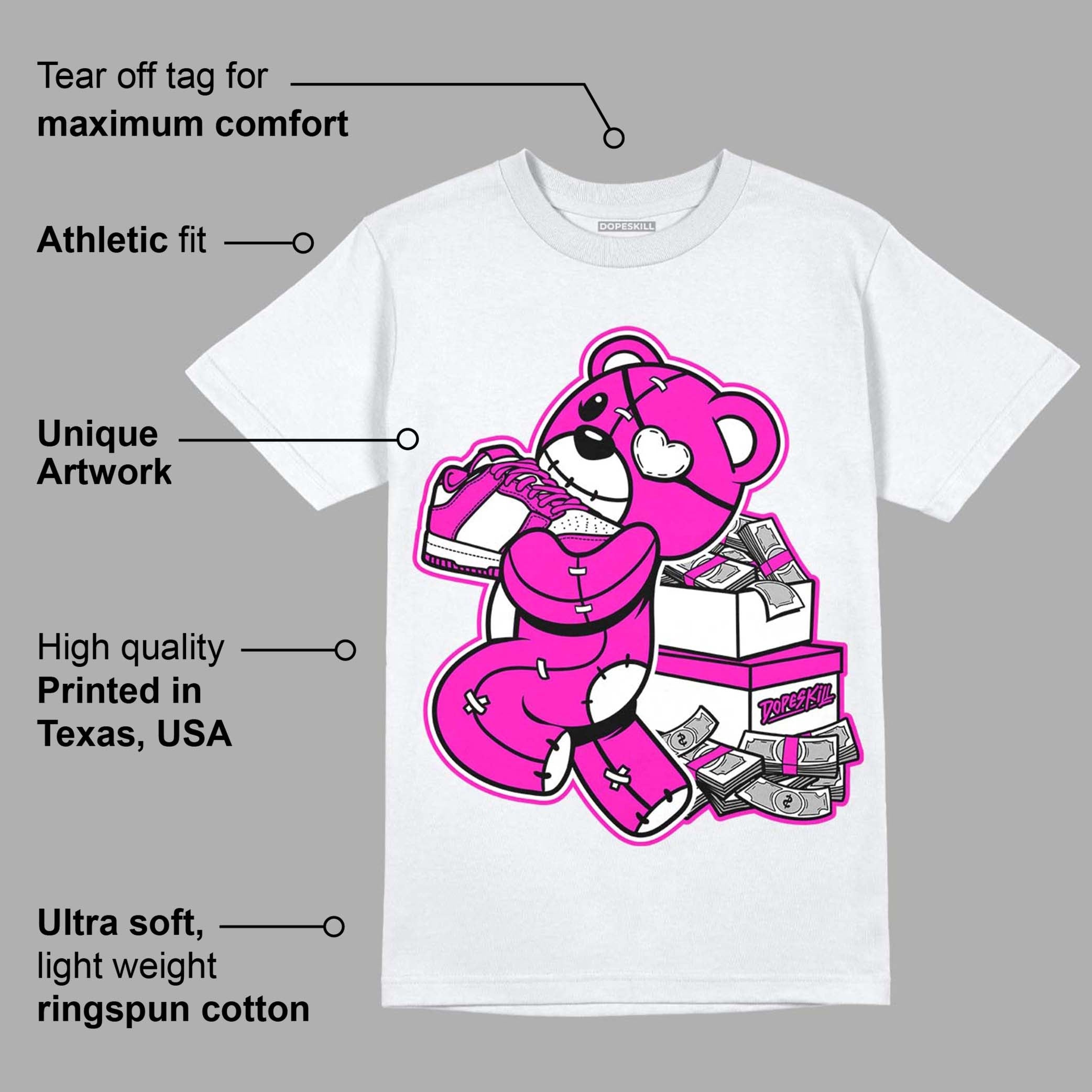 Dunk Low Active Fuchsia DopeSkill T-Shirt Bear Steals Sneaker Graphic