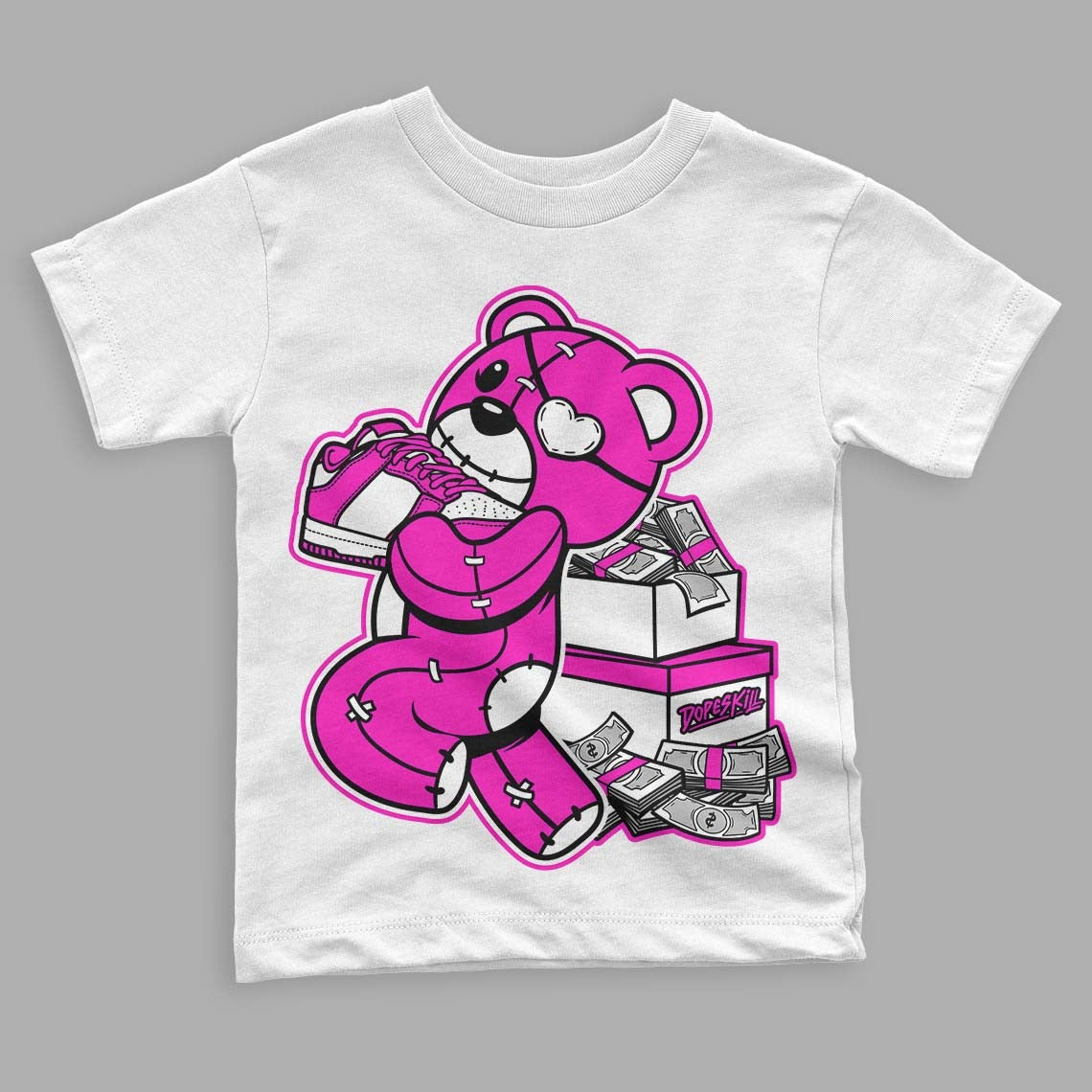 Dunk Low Active Fuchsia DopeSkill Toddler Kids T-shirt Bear Steals Sneaker Graphic