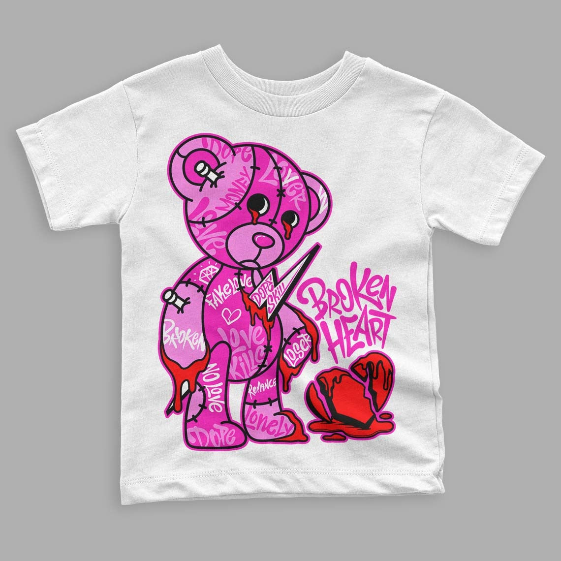Dunk Low Active Fuchsia DopeSkill Toddler Kids T-shirt Broken Heart Graphic