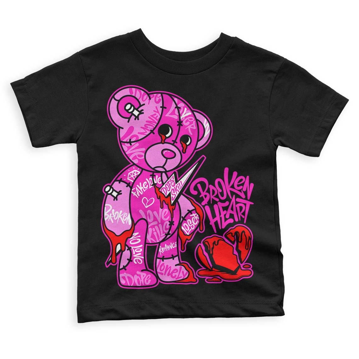 Dunk Low Active Fuchsia DopeSkill Toddler Kids T-shirt Broken Heart Graphic
