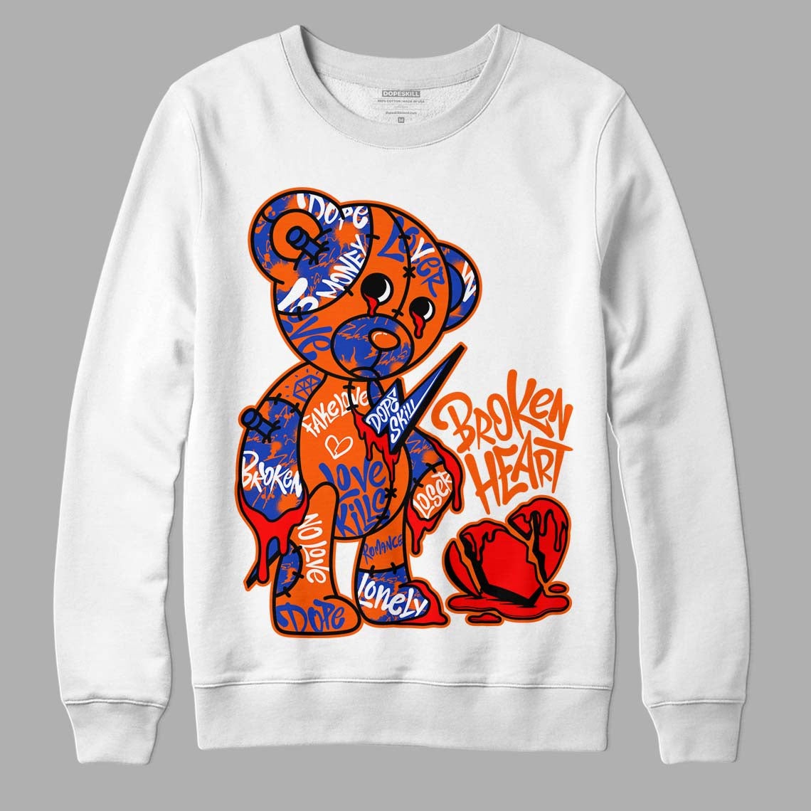 Dunk Low Futura Orange Blaze DopeSkill Sweatshirt Broken Heart Graphic