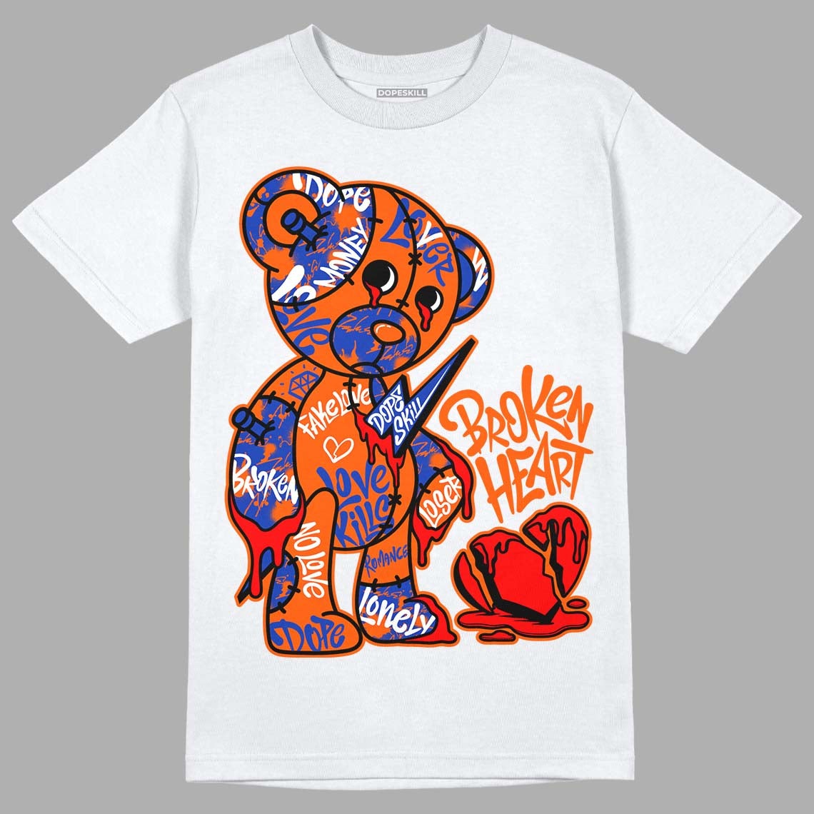 Dunk Low Futura Orange Blaze DopeSkill T-Shirt Broken Heart Graphic