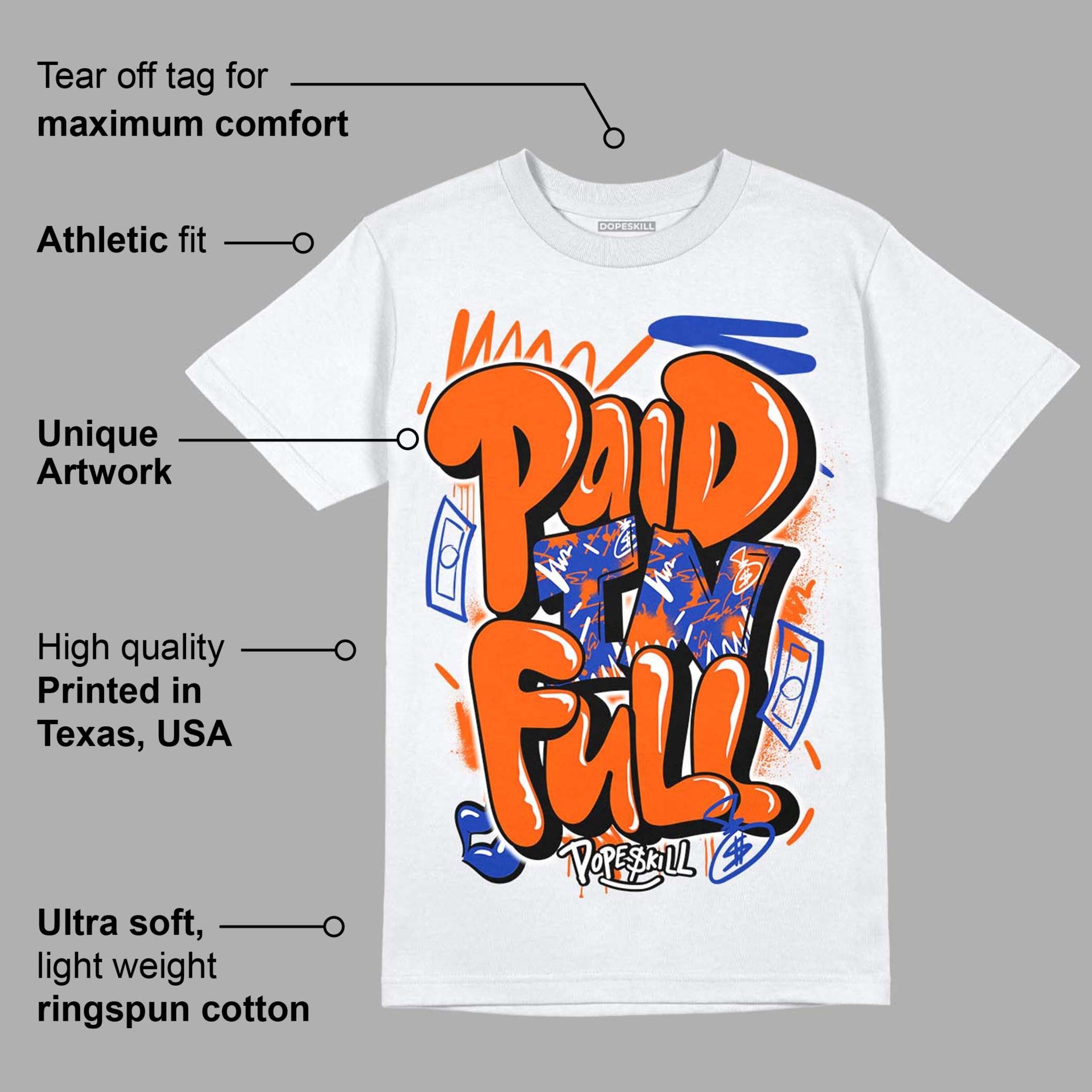 Dunk Low Futura Orange Blaze DopeSkill T-Shirt New Paid In Full Graphic