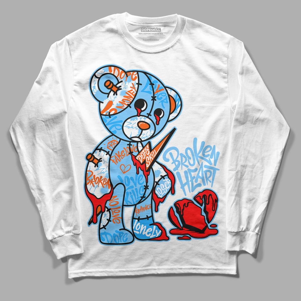 Dunk Low Futura University Blue DopeSkill Long Sleeve T-Shirt Broken Heart Graphic