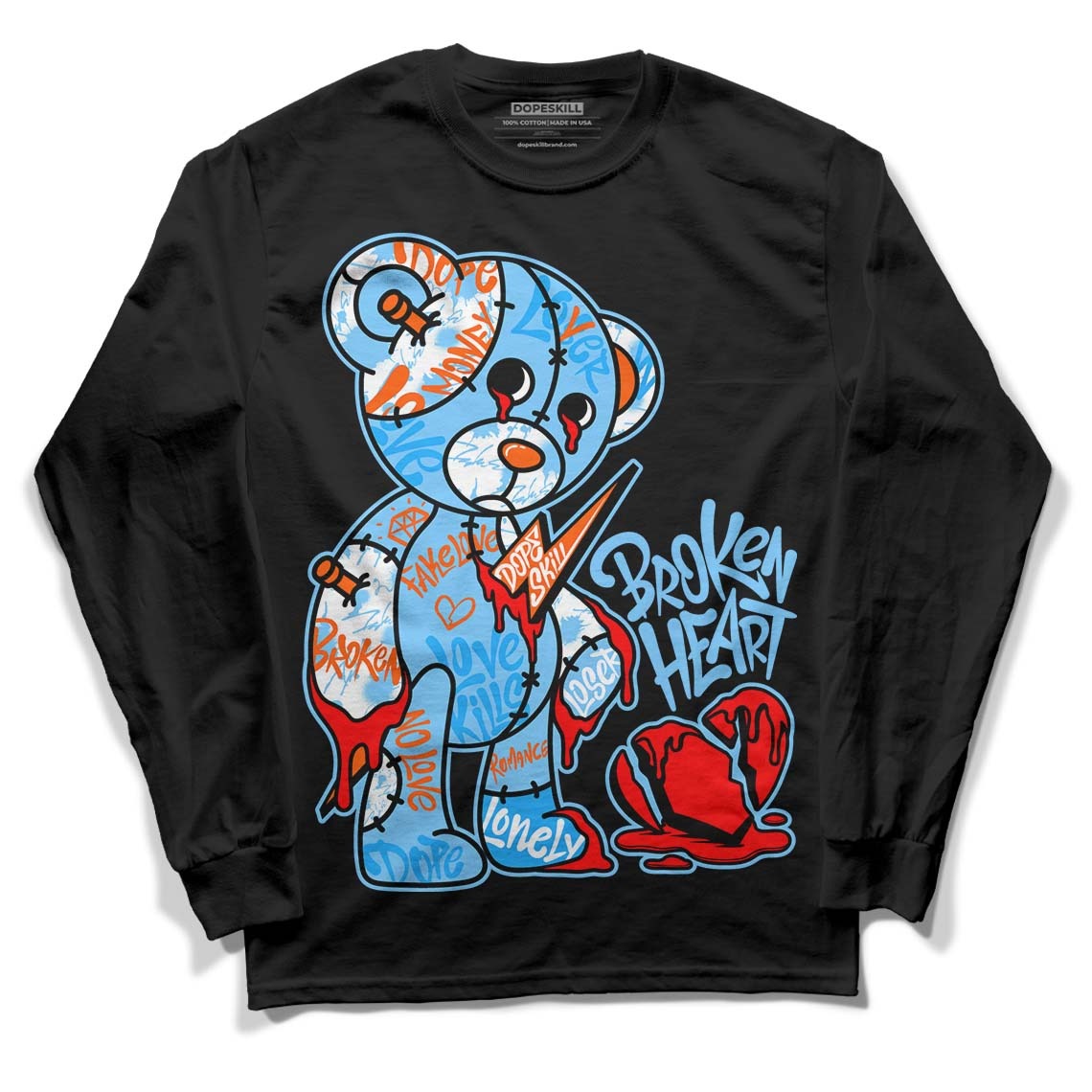 Dunk Low Futura University Blue DopeSkill Long Sleeve T-Shirt Broken Heart Graphic