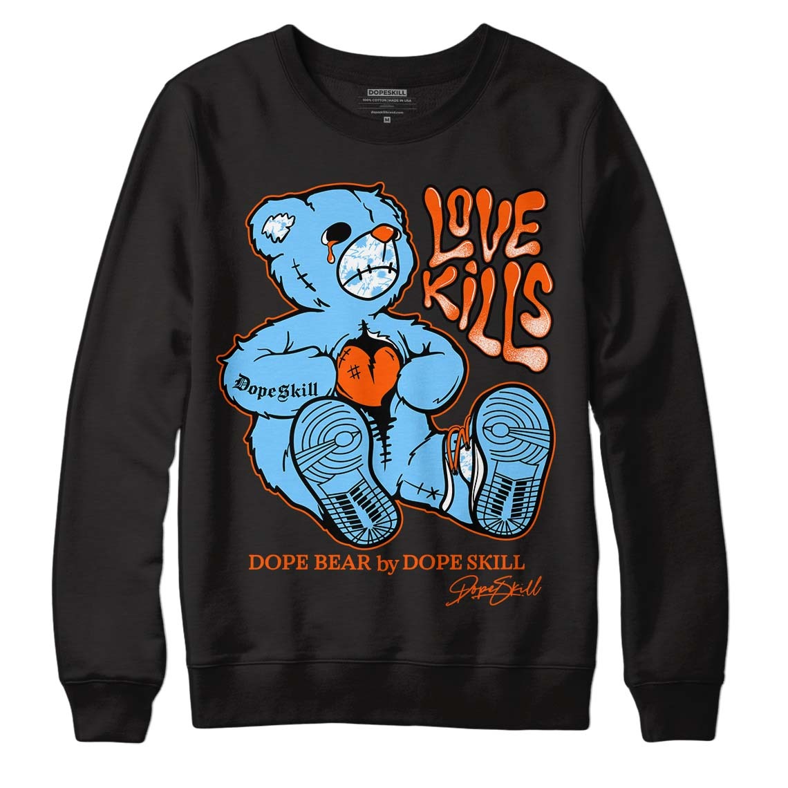 Dunk Low Futura University Blue DopeSkill Sweatshirt Love Kills Graphic