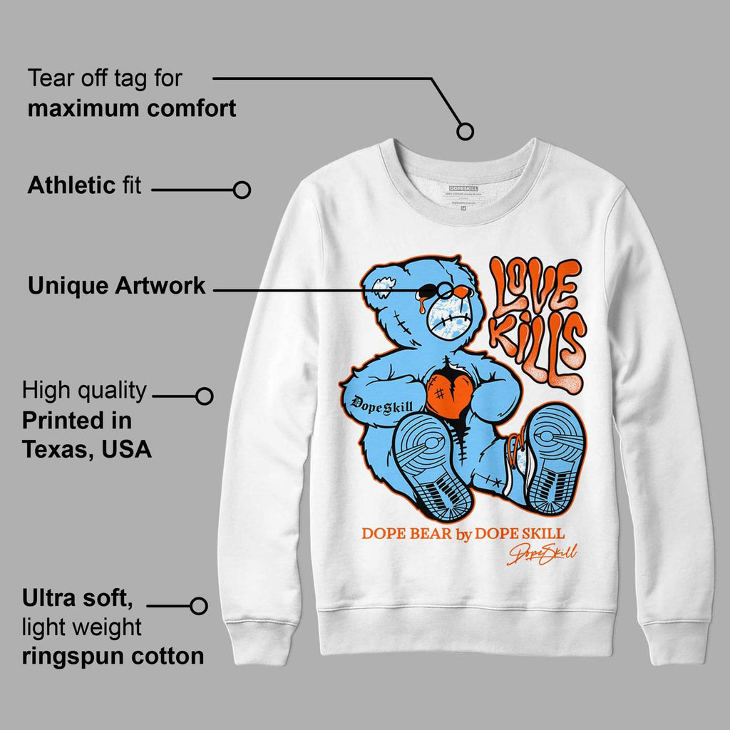 Dunk Low Futura University Blue DopeSkill Sweatshirt Love Kills Graphic