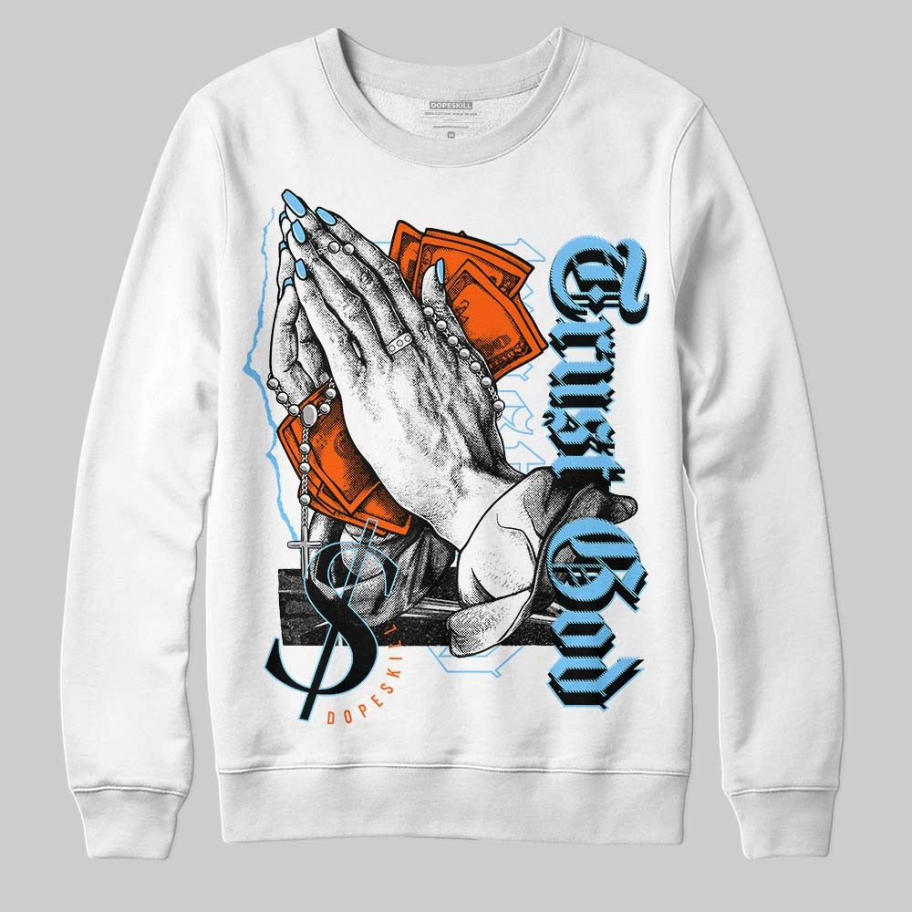 Dunk Low Futura University Blue DopeSkill Sweatshirt Trust God Graphic