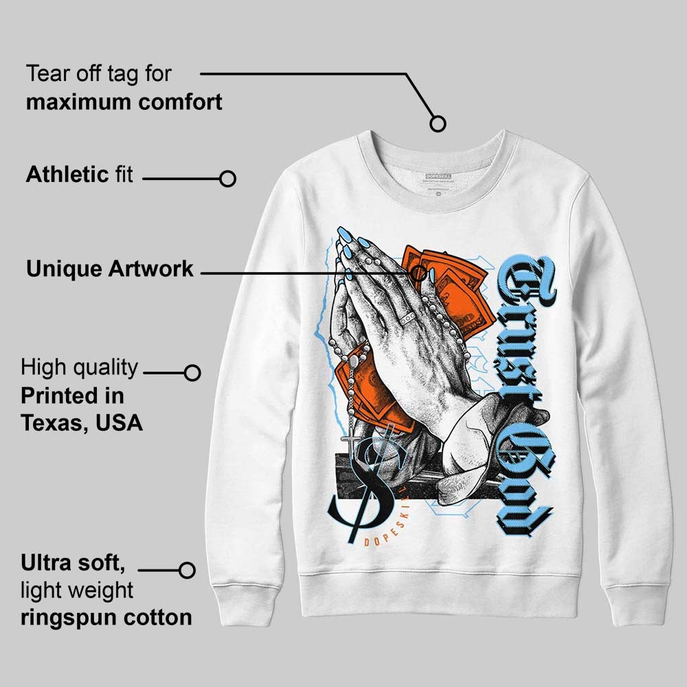 Dunk Low Futura University Blue DopeSkill Sweatshirt Trust God Graphic