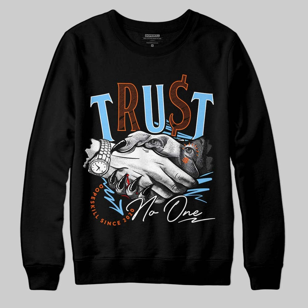 Dunk Low Futura University Blue DopeSkill Sweatshirt Trust No One Graphic