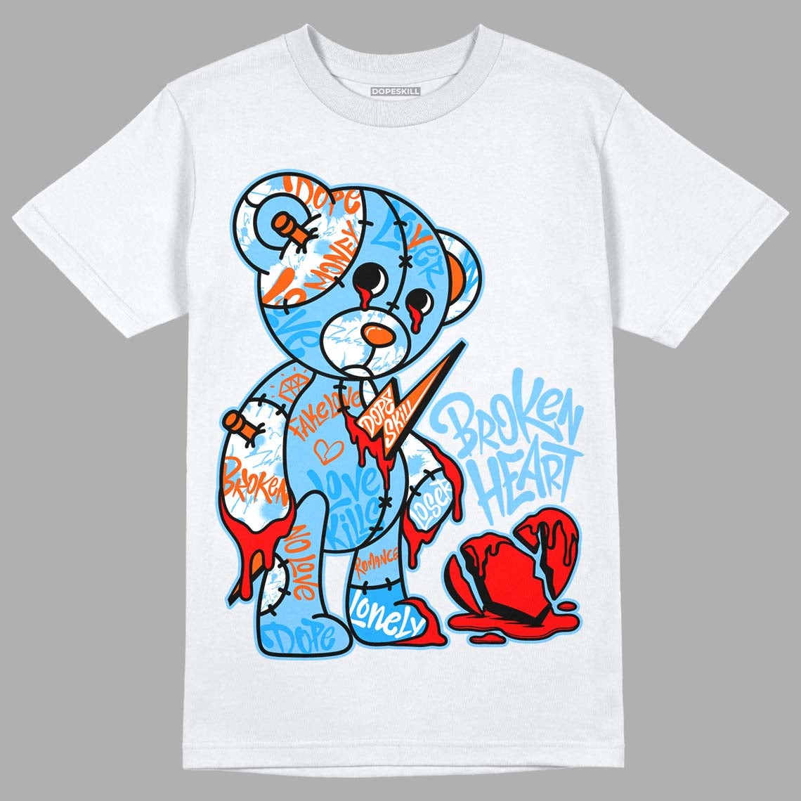 Dunk Low Futura University Blue DopeSkill T-Shirt Broken Heart Graphic