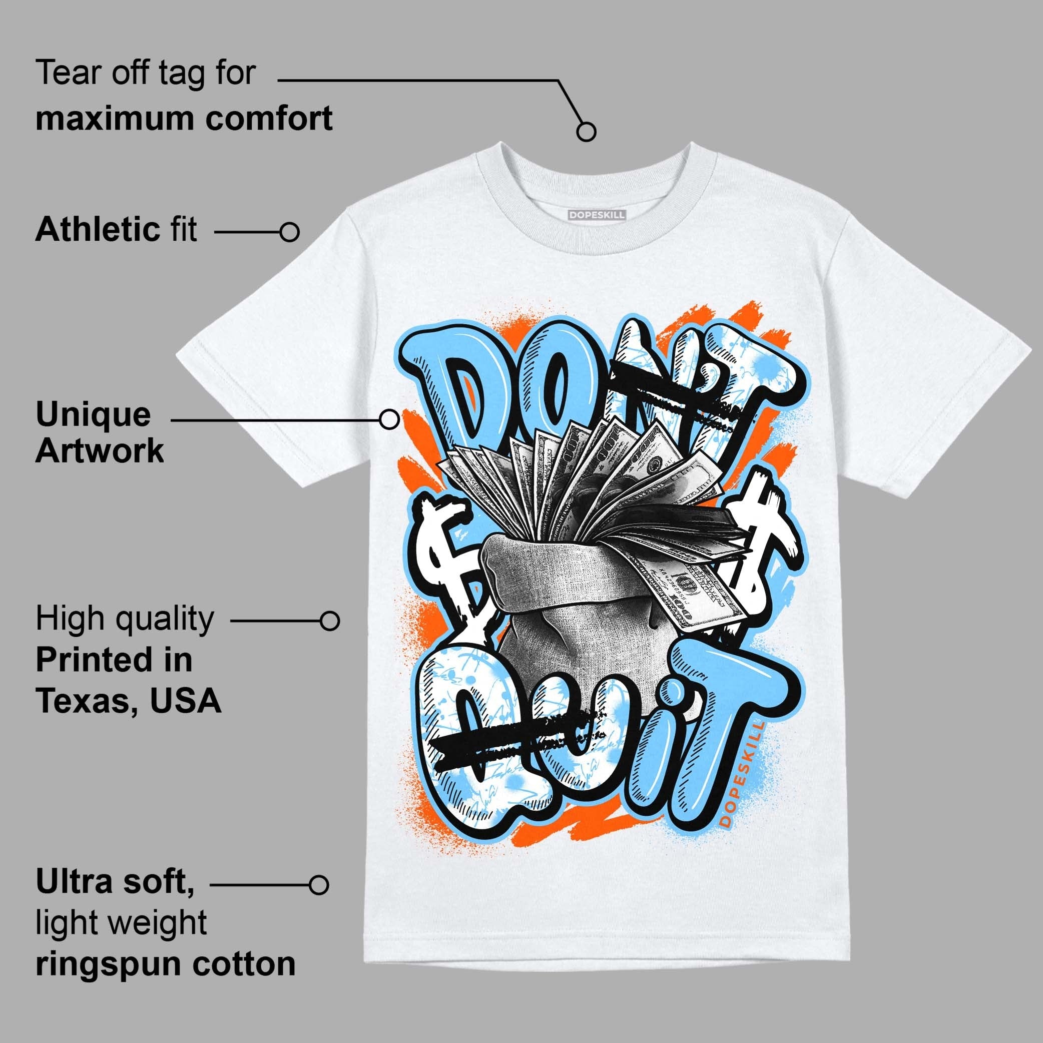 Dunk Low Futura University Blue DopeSkill T-Shirt Don't Quit Graphic