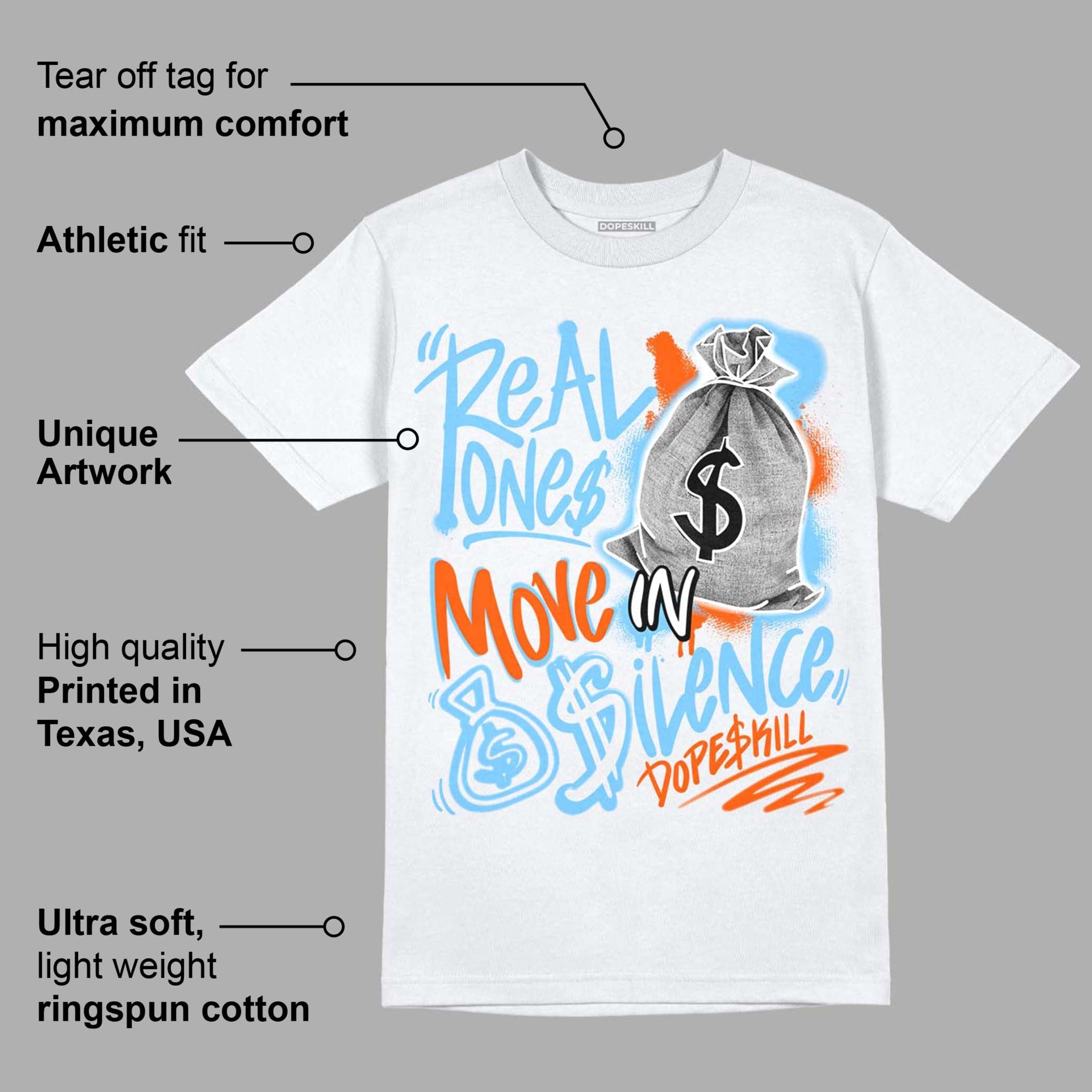 Dunk Low Futura University Blue DopeSkill T-Shirt Real Ones Move In Silence Graphic