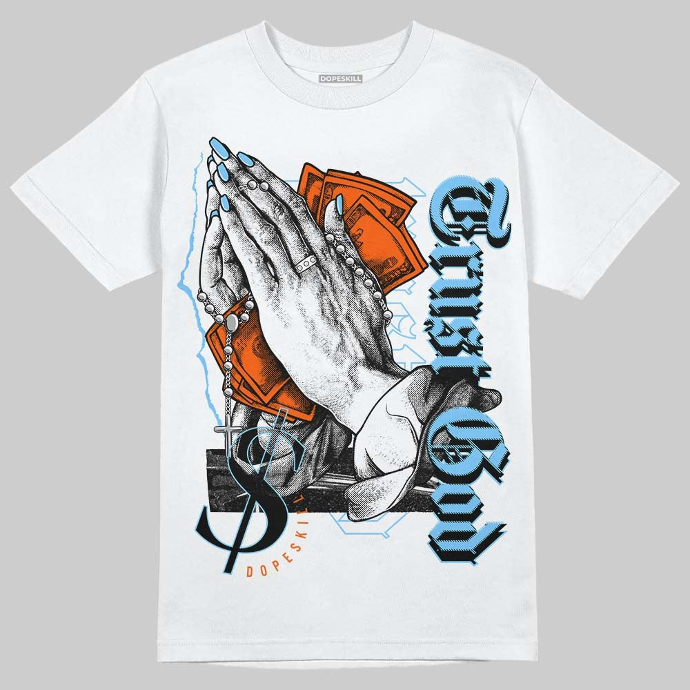 Dunk Low Futura University Blue DopeSkill T-Shirt Trust God Graphic
