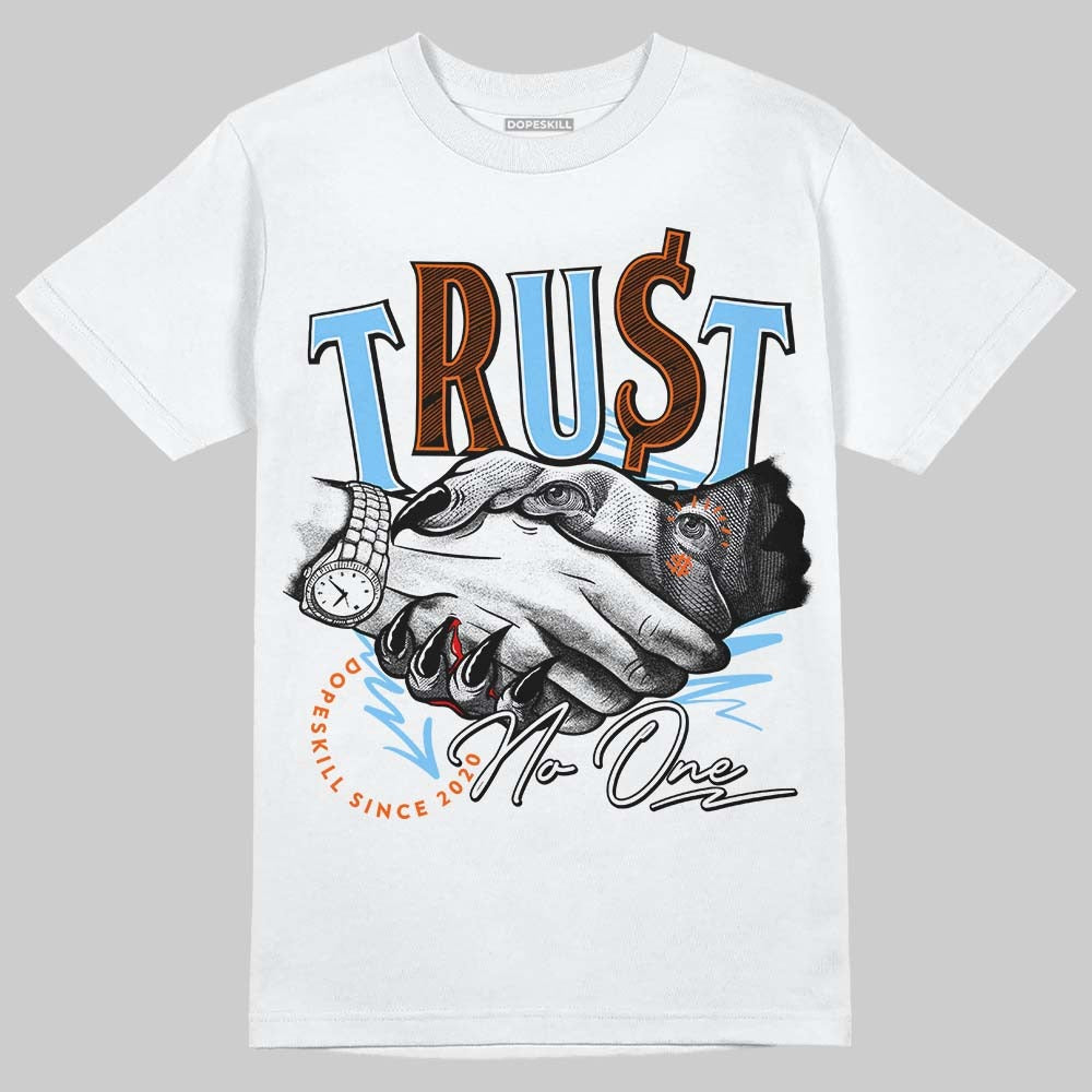 Dunk Low Futura University Blue DopeSkill T-Shirt Trust No One Graphic
