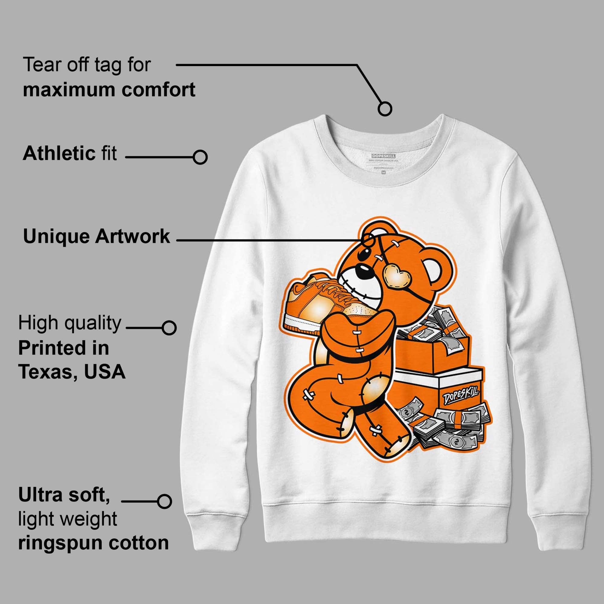 Dunk Low Magma Orange DopeSkill Sweatshirt Bear Steals Sneaker Graphic