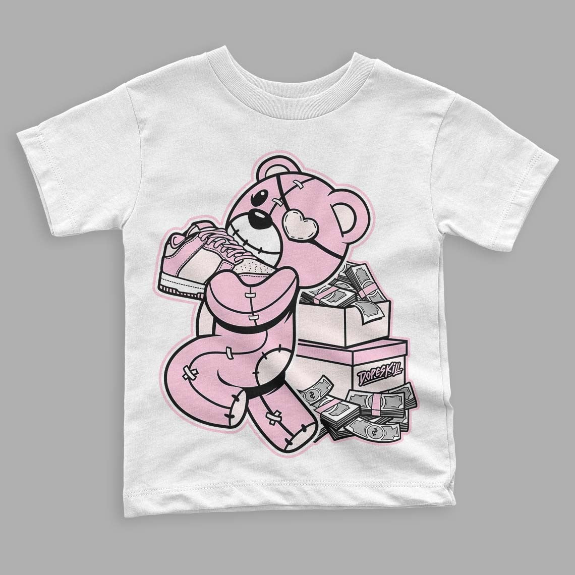 Dunk Low Pink Foam DopeSkill Toddler Kids T-shirt Bear Steals Sneaker Graphic