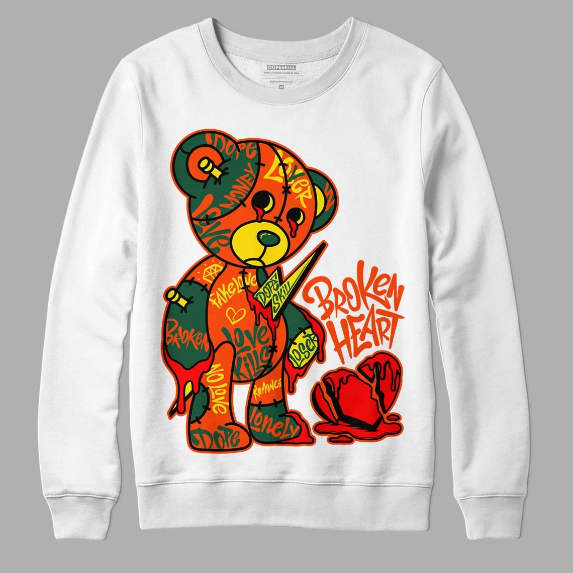 Dunk Low Team Dark Green Orange DopeSkill Sweatshirt Broken Heart Graphic