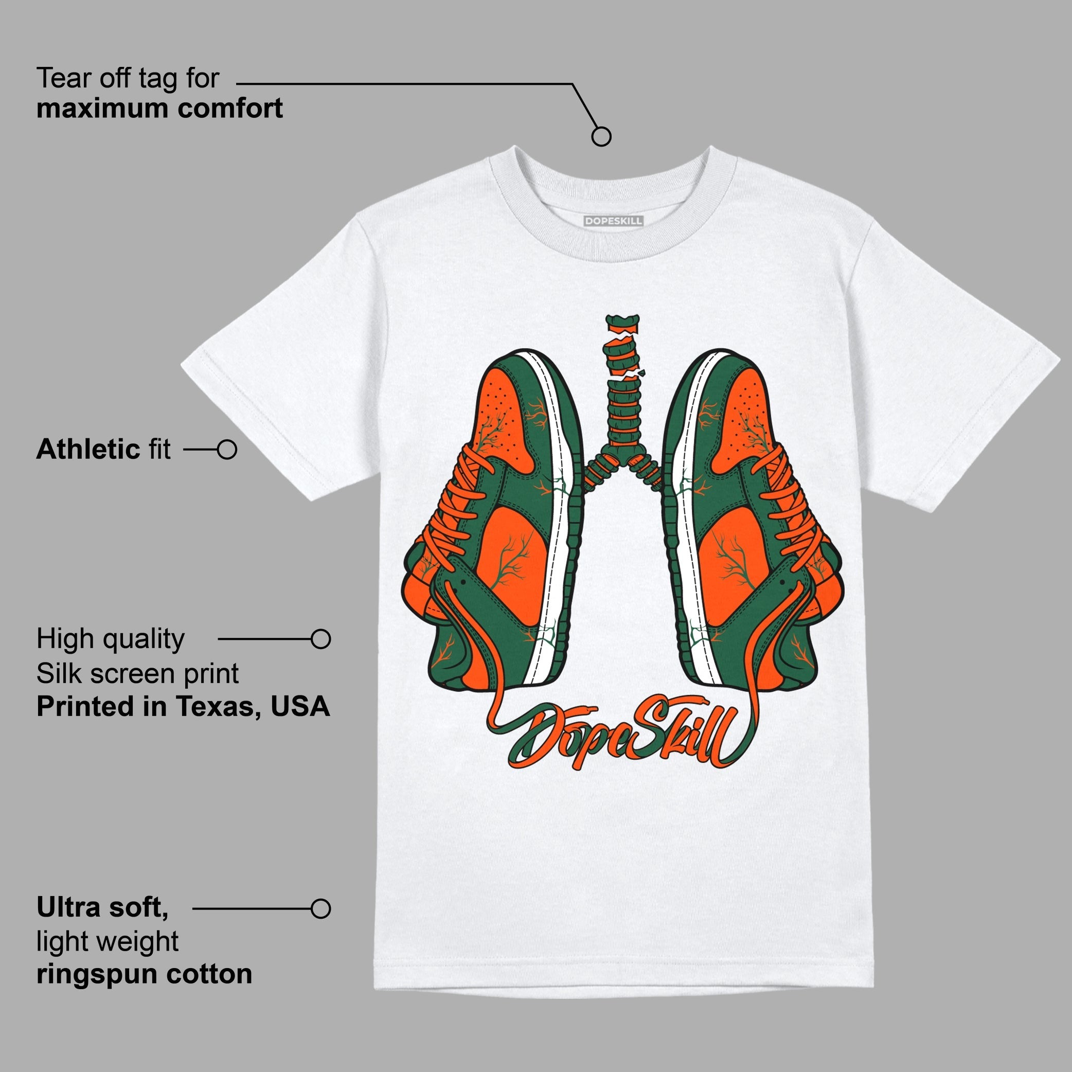 Dunk Low Team Dark Green Orange DopeSkill T-Shirt Breathe Graphic