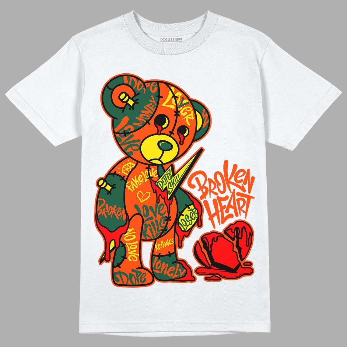 Dunk Low Team Dark Green Orange DopeSkill T-Shirt Broken Heart Graphic